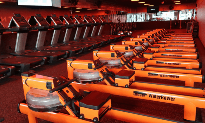 an orange theory workout room